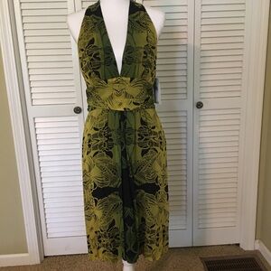 Nicole Miller Green and Black Midi Dress
